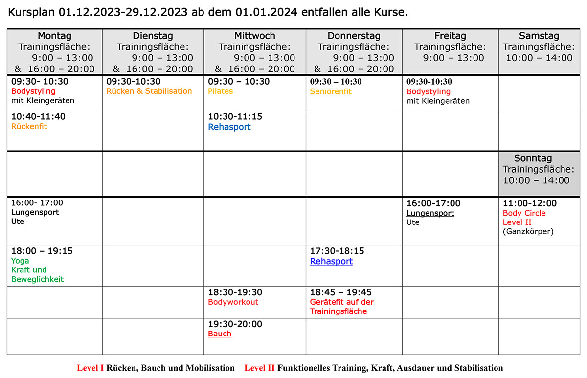 Kursplan - Privatpraxis für Physiotherapie und Massage in 44797 Bochum
